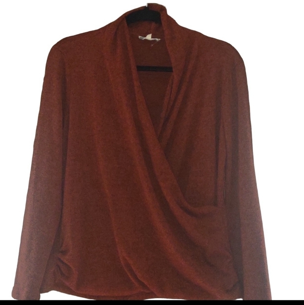 Pleione Blouse Women Size Rust V Neck Crossover Long Sleeve